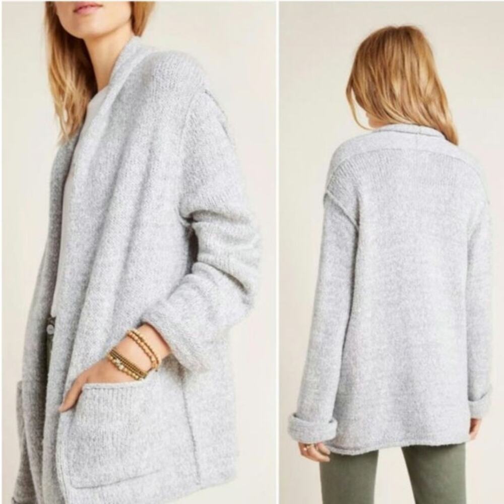Anthropologie Josie Grey Oversized Open Front Knit Sweater Cardigan